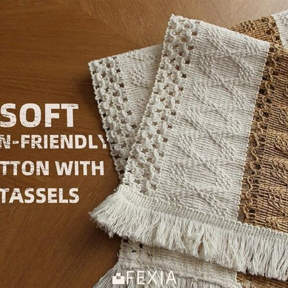 Boho Placemats Set of 6, Macrame Table Decor Farmhouse Style Placemats in Natura - Picture 6 of 8